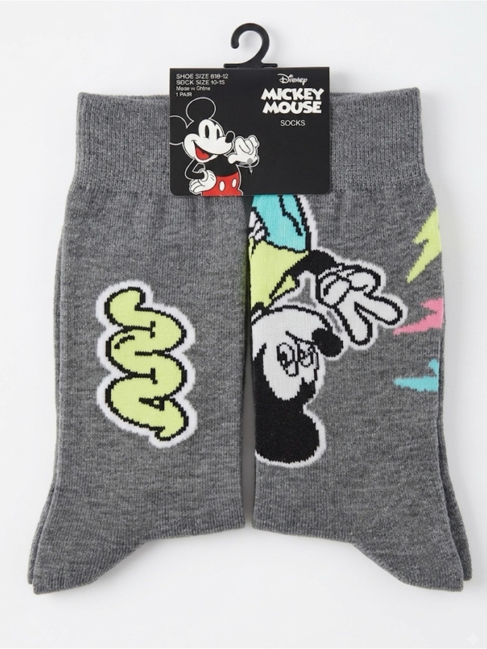 Disney Mickey Mouse Graphic Novelty Crew Socks NWT Gray Multi